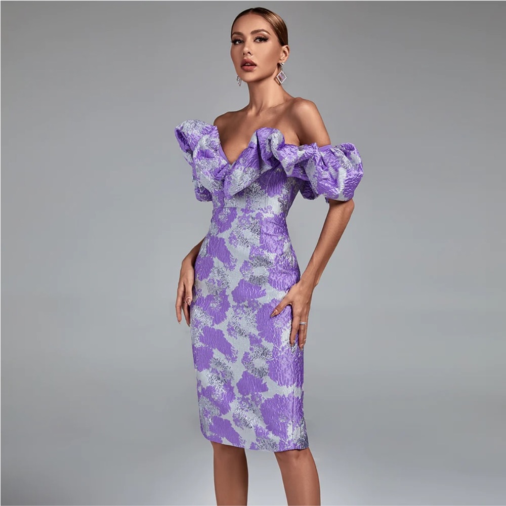 Lavender One-Shoulder Ruffle Cocktail Dress - Picture 2 of 7